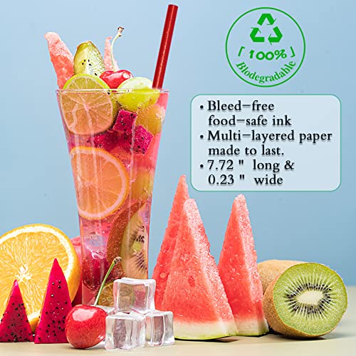 100 Pack Red Biodegradable Paper Straws - Disposable Cake Pop Sticks, Foil Straws for Birthday/Baby Shower Wedding Party Supplies Decorations