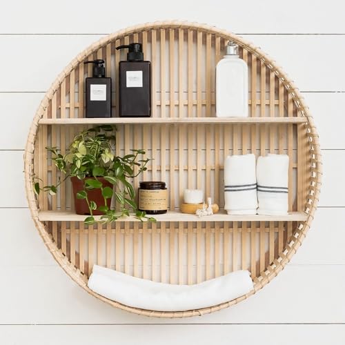 Boho Rattan Wall Shelf 3-Tier Floating Storage Rack for Living Room & Home Decor