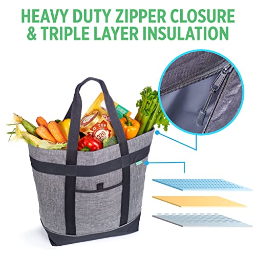 Charcoal Jumbo Insulated Cooler Bag - Heavy Duty Soft Grocery Tote, Keeps Food & Drinks Cold or Hot