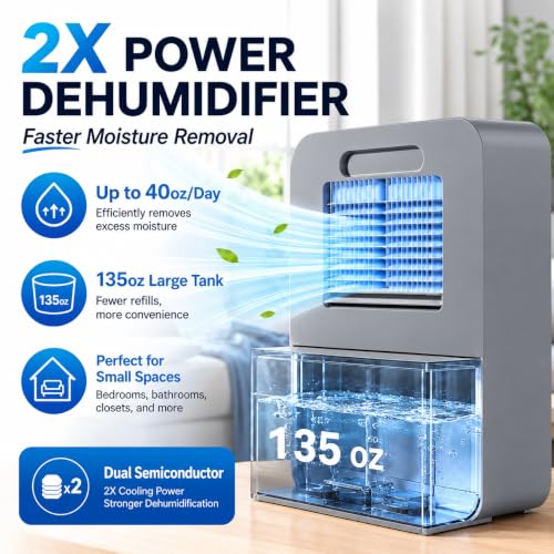 Dehumidifier with Large Water Tank - Quiet Auto Shut Off for Bedroom & Bathroom