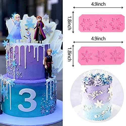 Rainmae 6 Pcs Christmas Snowflake Cake Silicone Fondant Molds, 3D Snowflake Winter Frozen Party Cupcake Topper Decorating Tools, Silicone Chocolate Candy Gum Paste Polymer Clay Epoxy Resin Mould