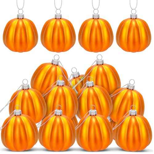 12 Pcs Halloween Pumpkin Ornaments Fall Mini Pumpkins Ball Hanging Tree Ornament for Thanksgiving Harvest Home Party Decorations