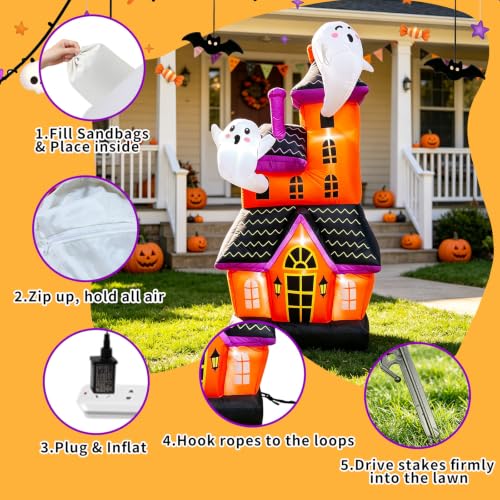 6 FT Halloween Inflatable Haunted House with 2 Cute Ghosts