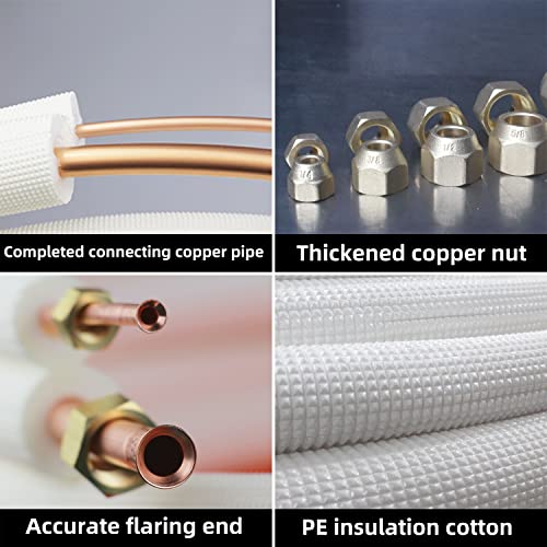 TADERUILY 16 Ft Mini Split Line Set - 1/4" & 1/2" Copper Tubing Insulated for AC & Heating, Thickened PE, Includes Nuts (Variation: 1/4+1/2)