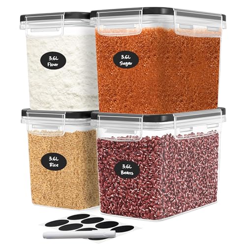 DWËLLZA KITCHEN 3.6L Food Storage Containers Set of 4 - Airtight Dry Food Organizer