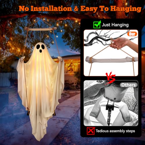 Halloween Decorations Outdoor - 5FT Hanging Swing Ghost with Remote