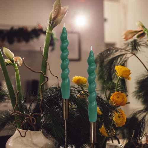 Spiral Taper Candle H7.8inch,Set of 2 Tapered Candles, Smokeless,Long Candle,Conical Stick Candles, Home Dinner, Party, Wedding, Halloween, Christmas (2, Green, 2pc20cm)