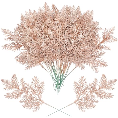 Cindeer Rose Gold Glitter Christmas Tree Picks 100 Pcs, 10.2 Inch Decor