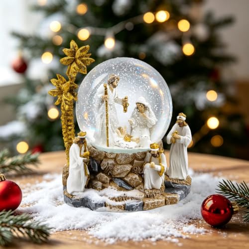120mm Nativity Scene Musical Snow Globe – With Puppies, Little Glee, Jesus M-2