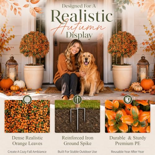 Artificial Fall Topiary Ball Set - 25.6 Inch UV-Resistant Faux Bushes for Porch & Garden