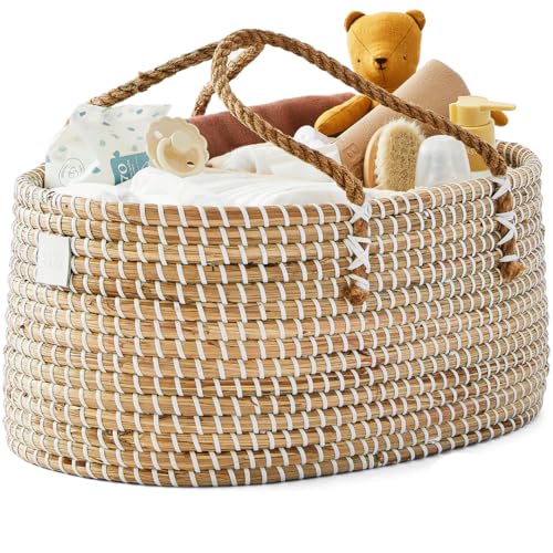 BEBE BASK Premium Natural Baby Diaper Caddy Organizer with Cotton Divider