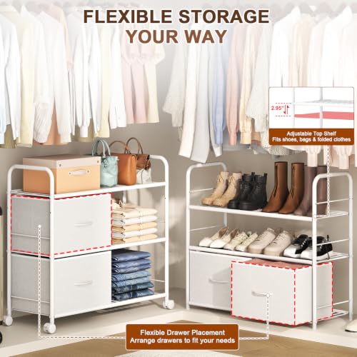 Heavy-Duty Metal Closet Organizer with Fabric Drawers - 3-Tier Storage