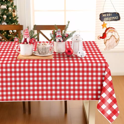 Childom 3 Pack Red and White Checkered Tablecloths 54"x108" Christmas Tablecloths for Rectangle,Disposable Plastic Table Cover for Weddings,Home,Birthday,Picnic,Buffet,Pizza Party,Racing Car Decors