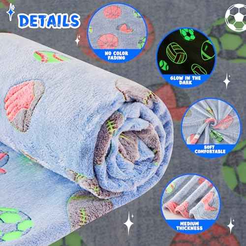 inhand Soccer Glow in The Dark Blanket Football Blanket Soccer Gift Toys for Boys Girls Teen Soft Cozy Kids Throw Blanket Bedroom Decor,Christmas Easter Birthday £¨Blue 50"x60"£©