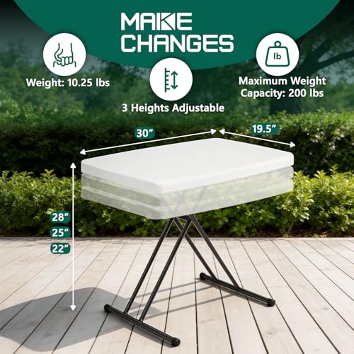 Plastic White 30-Inch Folding Table with 3-Height Settings - Heavy Duty Portable Desk for Camping, Home, Office, and Outdoor Use - No Assembly