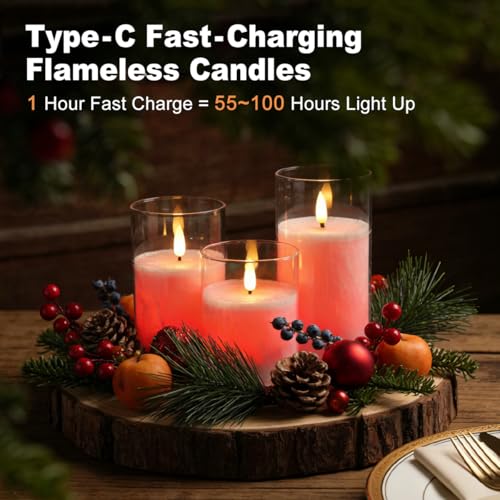 LEDHOLYT RGB Glass Flameless Candles - Rechargeable Flickering & Color Changing