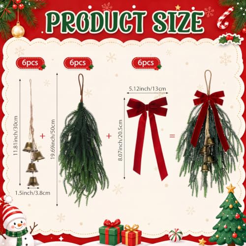 Cindeer 6-Pack 20-Inch Christmas Teardrop Swags Indoor Outdoor Decor Burgundy & Green
