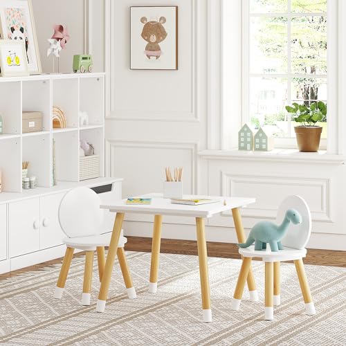UTEX Wooden Toddler Table and Chair Set - Square-Back Design, White, Easy Assembly