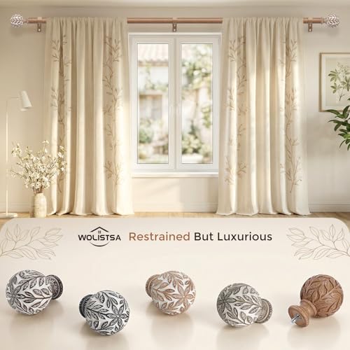 White Wood Boho Curtain Rod 36-91 Inch Pack of 2 Adjustable Window Rods
