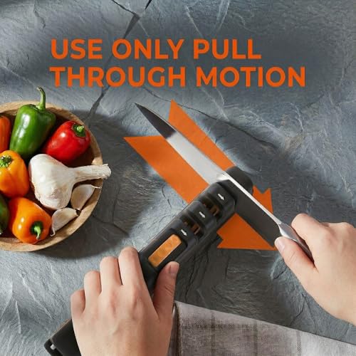 Medium Precision Knife Sharpener - 3-Stage Manual Kitchen & Pocket Sharpener