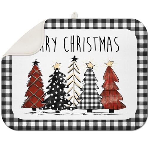 Christmas Dish Drying Mat 18x24 Inch - Holiday Kitchen Counter Protector, Microfiber & Sponge, Xmas Decor, Model: christmas dish mat-02