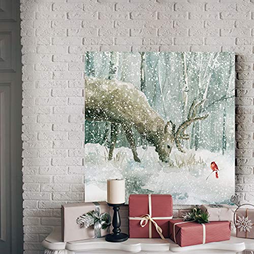 Reindeer and Cardinal Wall Art 32x32 in - Premium Gallery Wrapped Canvas, Ready to Hang