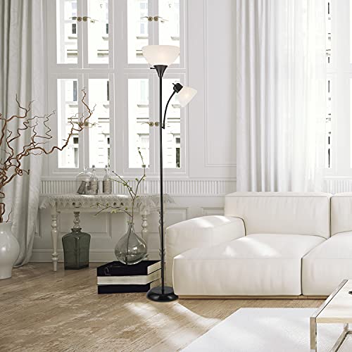 Globe Electric 72" Black Floor Lamp with Adjustable Reading Light - Space-Saving Modern Torchiere for Living Room & Bedroom
