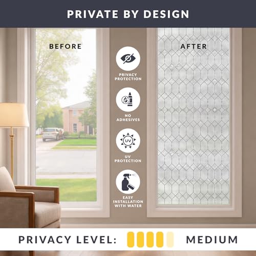 Old English Window Privacy Film - Textured Leaded Glass Design, Static Cling, UV Protection, 36x72 Inch - Artscape