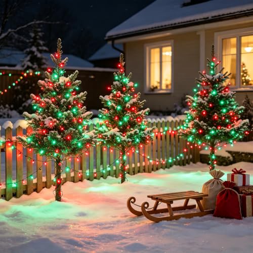 Watereem 2-Pack Battery Operated Christmas LED String Lights 50LED 16ft Red & Green with 8 Modes
