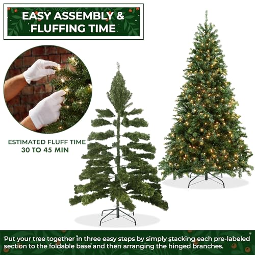 Casafield 4.5FT Realistic Pre-Lit Green Spruce Artificial Christmas Tree with Metal Stand - 4ft 6in