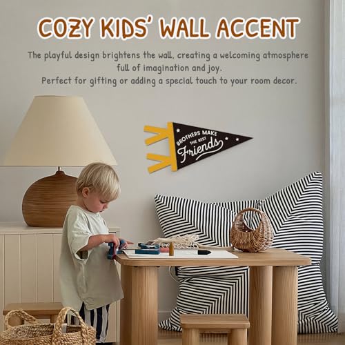 Boys Room Decor, Brothers Make the Best Friends Wall Hanging Pennant Flag Banner, Trendy Black Wall Decorations for Kids Boys Toddler Nursery Room Bedroom Playroom Decor