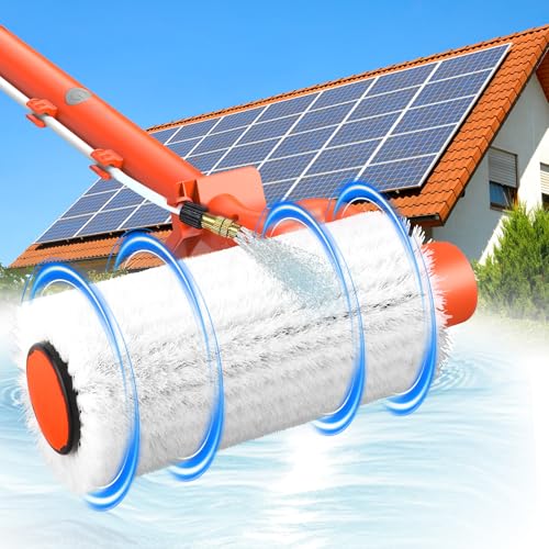 Electric Solar Panel Cleaning Brush and Pole - 20FT Telescopic Water Fed Brush - Orange