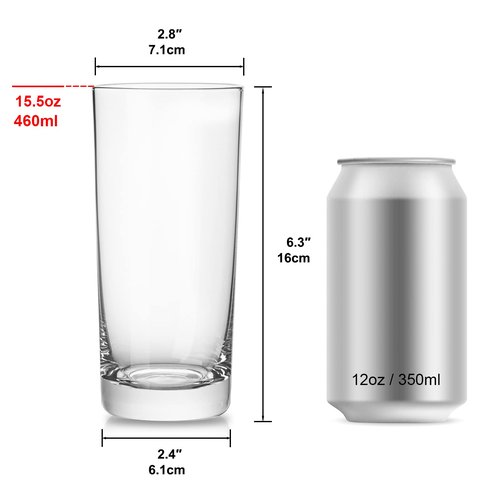 Drinking Glasses Set of 6, 16 oz Tall Drinking Glasses Highball Glassware, Borosilicate Glass Crystal Highball Glasses, Tom Collins Bar Glassware, Water Glass Cups for Cocktail, Mojito Bar Glassware
