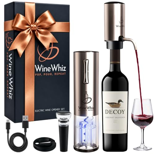 WineWhiz Electric Wine Opener & Aerator Set - Rechargeable Corkscrew & Dispenser