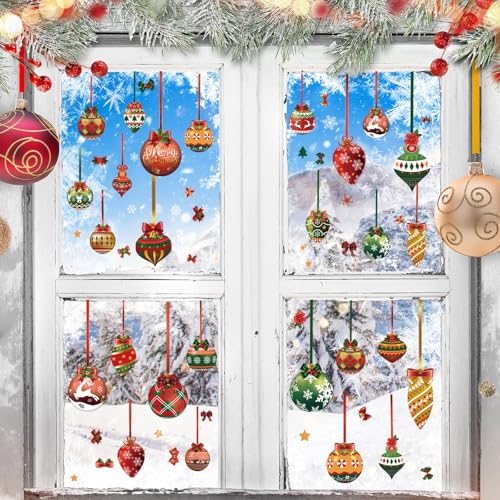 Simgoing 12 Sheets Christmas Window Clings - Removable Ball Ornaments