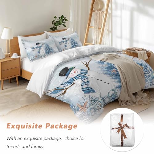 California King Snowman Christmas Bedding Set with Starfish & Tree, Blue