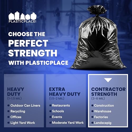 Heavy Duty Contractor Trash Bags 40-45 Gallon 3.0 Mil Black 50 Count - Puncture & Tear Resistant