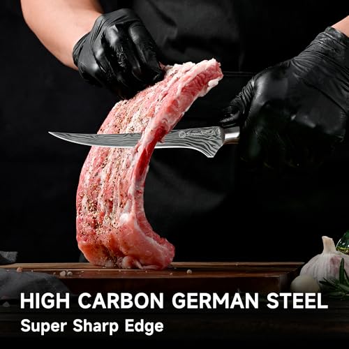 Sunnecko BBQ Carving Knife Set - 12 Inch Slicing & 7 Inch Boning Knife with Pakkawood Handles - Variation: 12 Inch Carving Knife with 7 Inch Boning Knife
