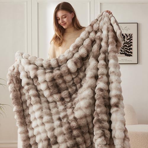 Bubble Faux Fur Throw Blanket - Tie-dye Brown, 60x80 Inches