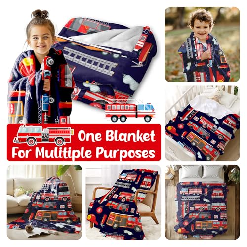 Fire Truck Blanket for Boys, Fire Truck Throw Blanket for Kids, Blue Firefighter for Teens, Soft Lightweight Flannel Truck Car Blankets for Teen Men Birthday Gifts Sofa Couch Bed Decor 40x30In