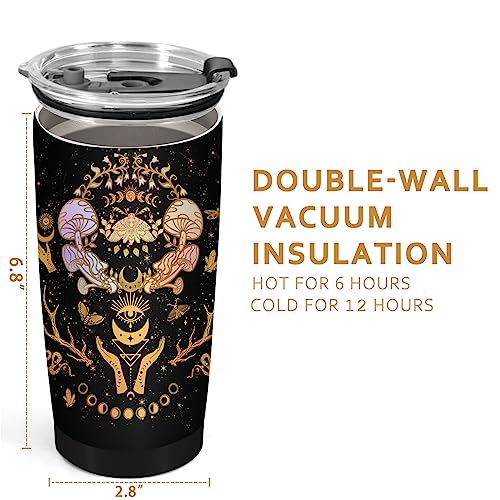 GOOMI Mushroom Tumbler 20oz Insulated Coffee Mug with Lid - Witchy Moon Sun Design