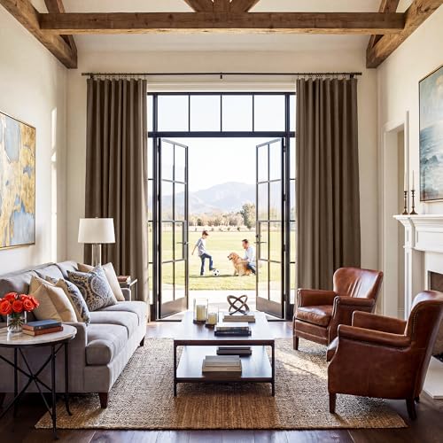 RYB HOME Brown Blackout Curtains 52 x 96 Inches, Pack of 2, Linen-Textured, Thermal Insulated for Living & Dining Rooms