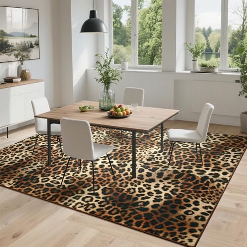 Leopard Rug for Living Room 6x9 ft Faux Animal Print Non-Slip Washable Decor - Leopard-2