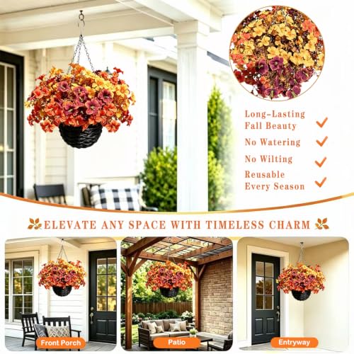 2 Pack Artificial Fall Hanging Flowers for Outdoor Decor - Petunias, UV Resistant