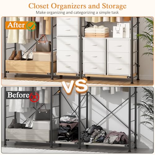 DAOUTIME Stackable Closet Storage Drawers - 3 White Fabric Drawers with Wooden Top & Metal Frame - Space Saving Organizer for Bedroom & Living Room - Variation 1