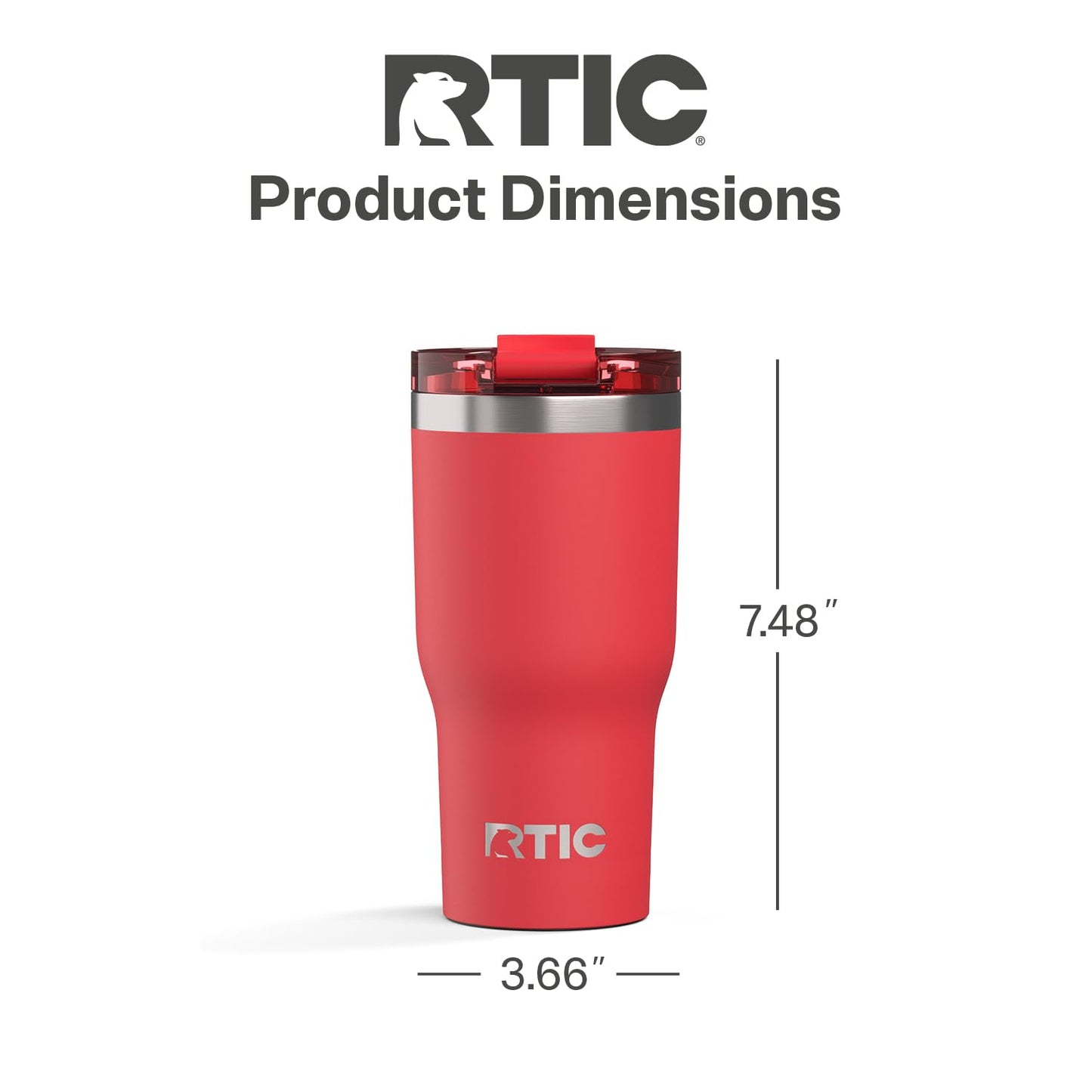RTIC 20oz Essential Tumbler with Lid, Ceramic Lined, Insulated, Stainless Steel, Metal, Double Wall Vacuum-Insulation, Travel Cup for Iced Coffee, Tea, Hot and Cold Drink, Flag Red