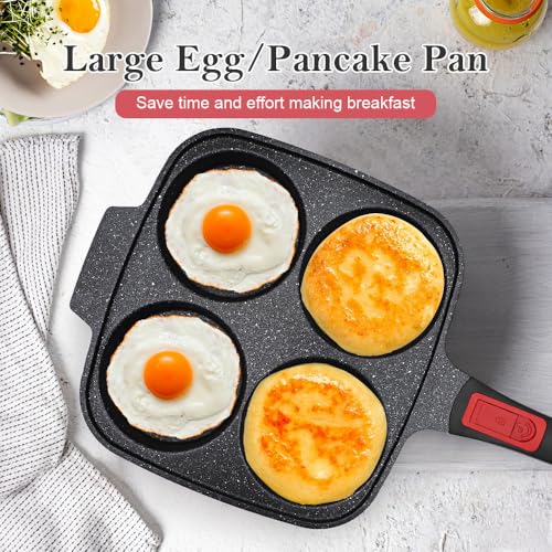 Large Nonstick Egg Pan with Lid - 10 Inch Pancake & Omelette Frying Pan, Black Variation