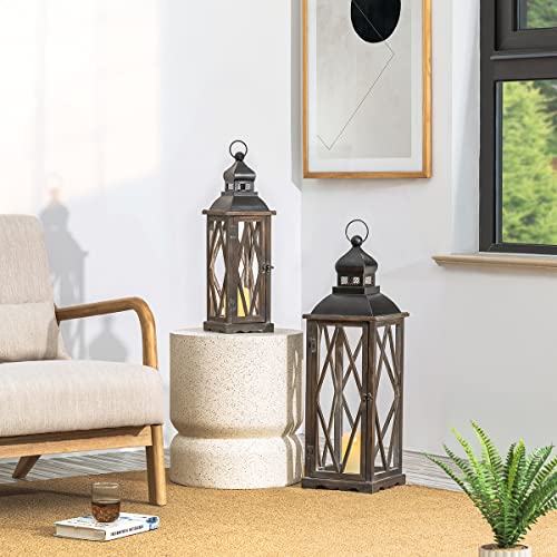 Diamond Black Farmhouse Lanterns Set of 2 Indoor Outdoor Candle Holders Large & Small