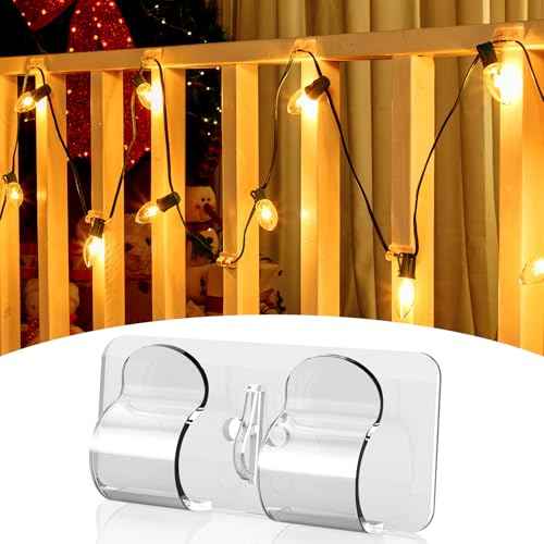 Brightown Christmas Light Clips, 30 Hooks for Outdoor String Lights and 35 Adhesive Strips, String Light Hooks for Indoor Outdoor String Lights Christmas Decor Wall Fireplace Ceiling