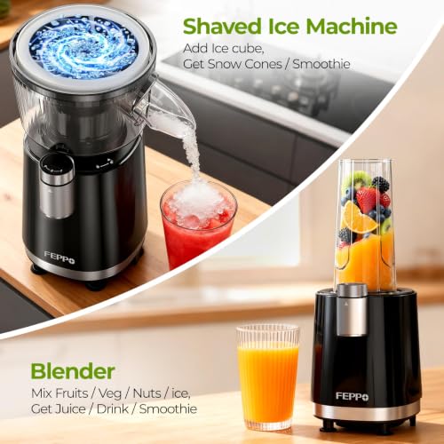 FEPPO Black 2-in-1 Snow Cone & Smoothie Maker 700W Ice Shaver Home Kitchen